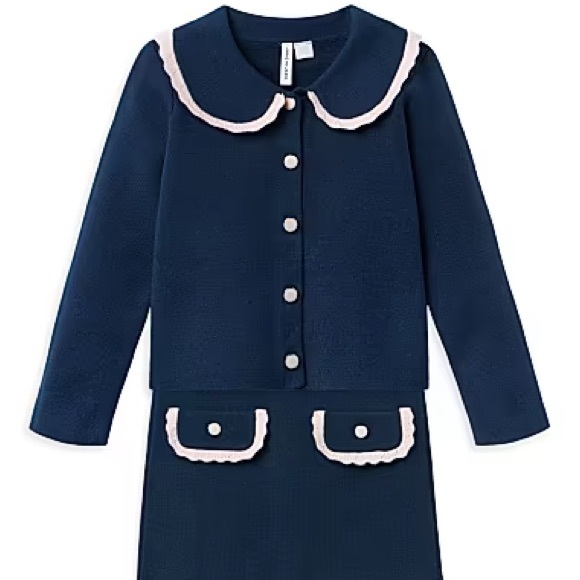 Janie and Jack Navy Jacket and Skirt with Pink Trim